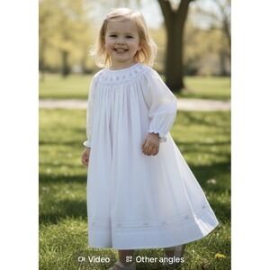 Royal Child Dress Girls Vintage Cream smocked Size 4 4T Pink Flower Smocking EUC